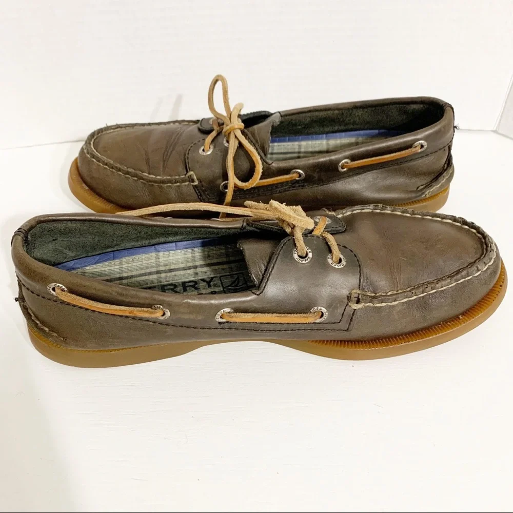 Sperry Classic Topsider Leather 2-Eye Lace Up Leather Laces Boat Shoes Brown 🟫